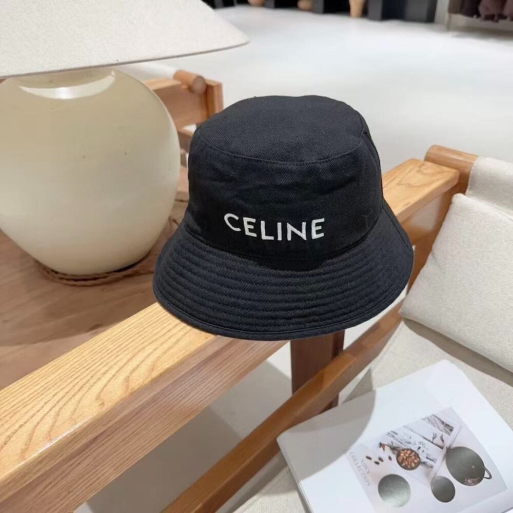 Celine Logo Cotton Bucket Hat in Black